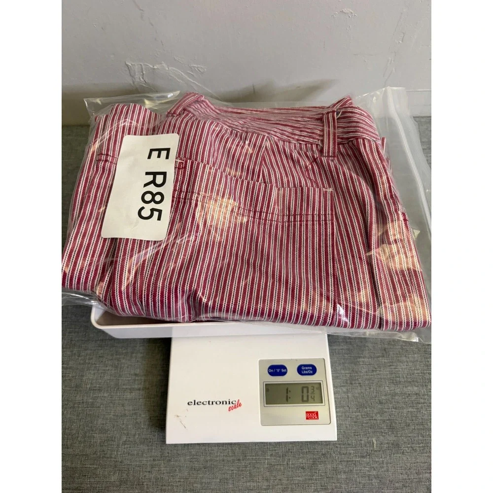 Lee Riveted Crop Pants Womens 8P Red White Hickory Stripe Vintage 90s Wide Leg